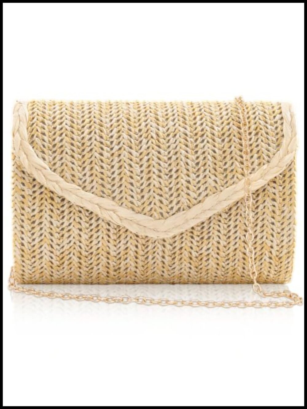 Straw Clutch Purse for Women with Detachable Chain Strap